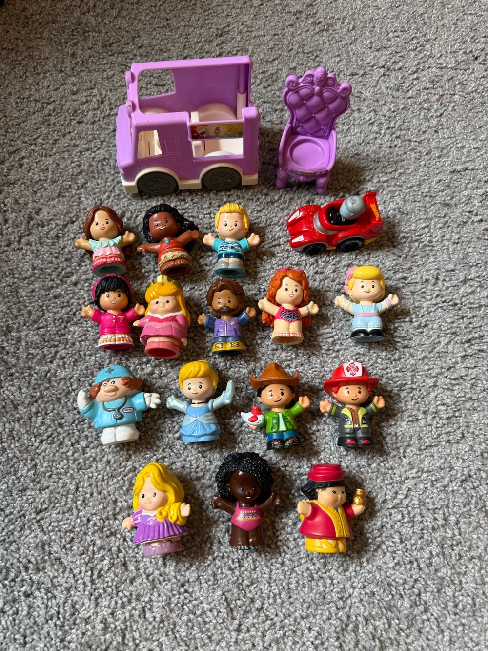 Fisher Price Little People Lot 18 Pieces Mixed Cinderella Cars Doctor Bundle Y2K